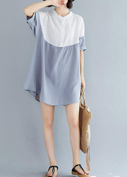 O Neck Patchwork Chiffon Dresses Indian Ideas Gray Blue Dress Summer