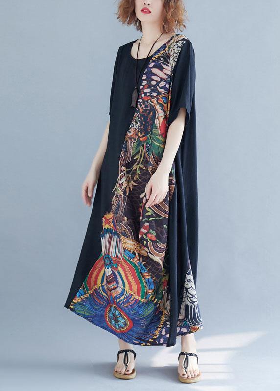 O Neck Patchwork Cotton Summer Dresses Photography Black Robe Dress