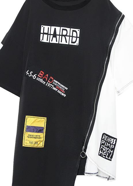 O Neck Patchwork Silk Cotton Clothes Catwalk Black Zippered Dresses Summer