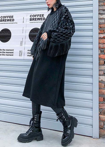O Neck Patchwork Tassel Fall Dresses Pattern Black Long Dresses