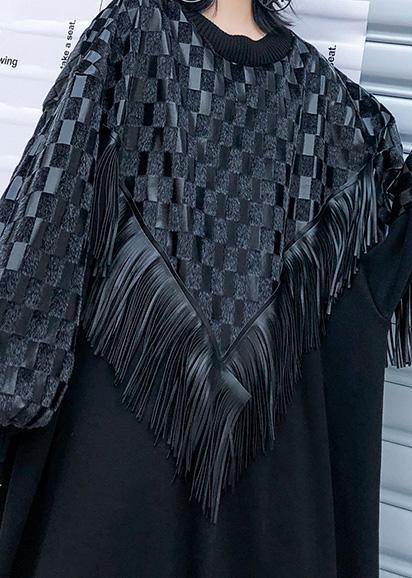 O Neck Patchwork Tassel Fall Dresses Pattern Black Long Dresses