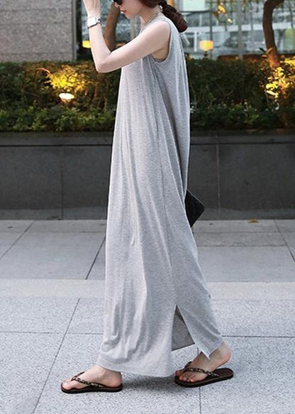 O Neck Sleeveless Cotton Quilting Dresses Runway Gray Cotton Robes Dresses