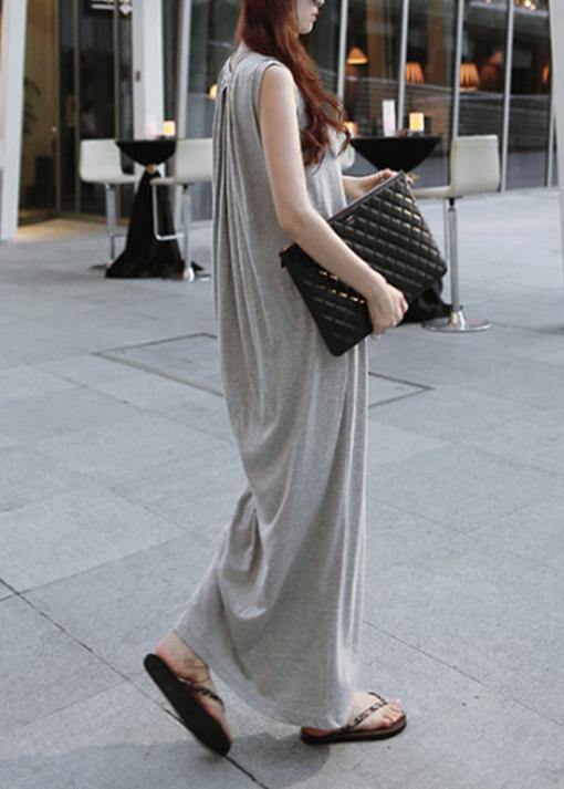 O Neck Sleeveless Cotton Quilting Dresses Runway Gray Cotton Robes Dresses