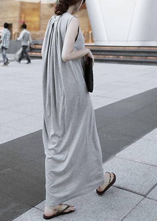 O Neck Sleeveless Cotton Quilting Dresses Runway Gray Cotton Robes Dresses