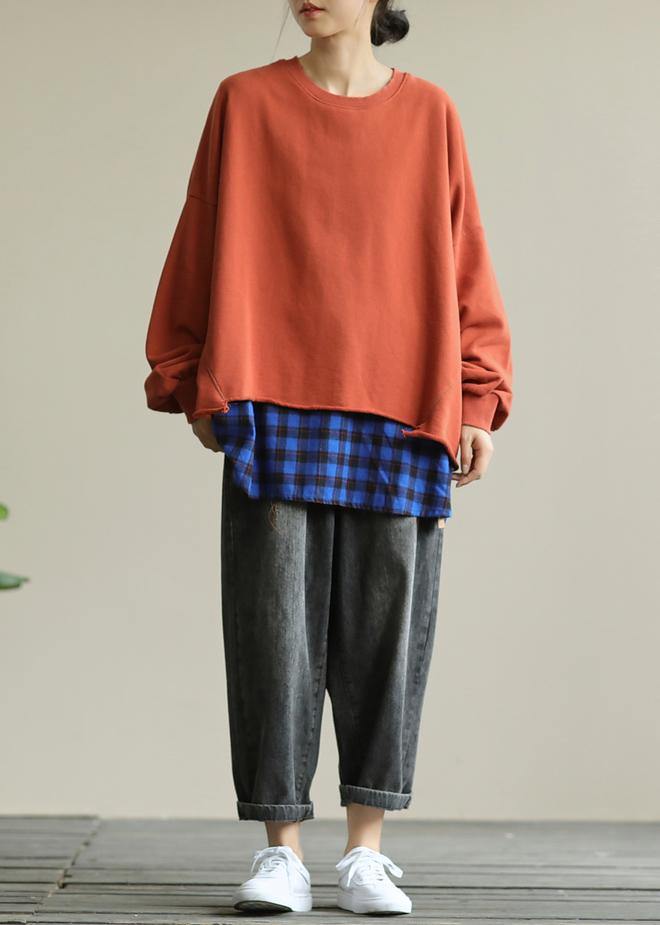 Orange Clothes for O Neck False Two Pieces Tunic Shirt