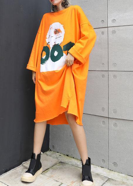 Orange Cotton Tunics Prints Cotton Fall Dresses