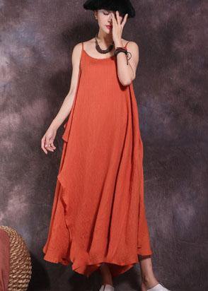 Orange Sleeveless Linen Outfit Big Hem Dresses Summer Dresses