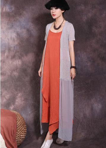 Orange Sleeveless Linen Outfit Big Hem Dresses Summer Dresses
