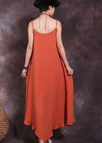 Orange Sleeveless Linen Outfit Big Hem Dresses Summer Dresses