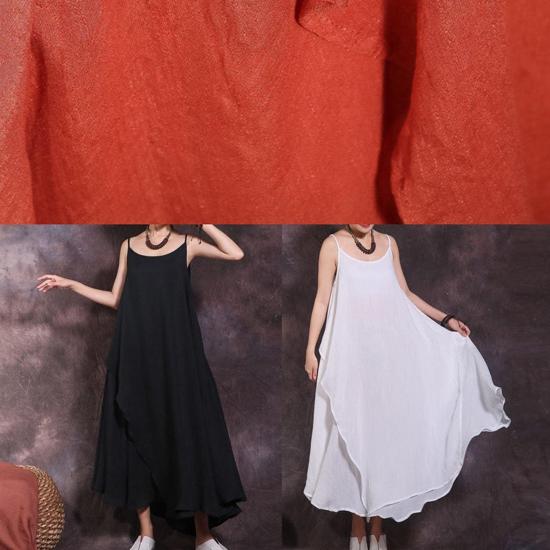 Orange Sleeveless Linen Outfit Big Hem Dresses Summer Dresses
