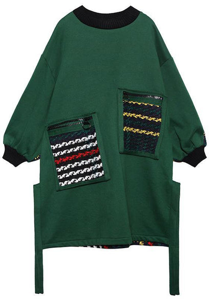 Patchwork Cotton Side Open Tunic Top Tunic Tops Green Dress