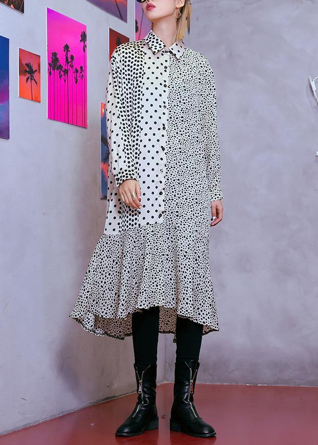Patchwork Cotton Tunic Dress Sleeve White Dotted Dress Summer