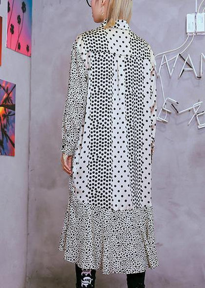 Patchwork Cotton Tunic Dress Sleeve White Dotted Dress Summer