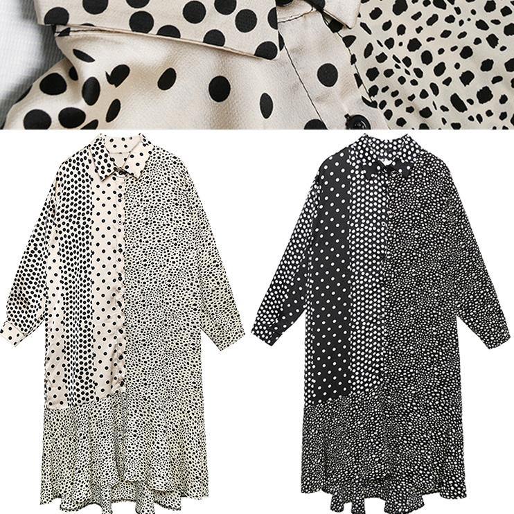 Patchwork Cotton Tunic Dress Sleeve White Dotted Dress Summer