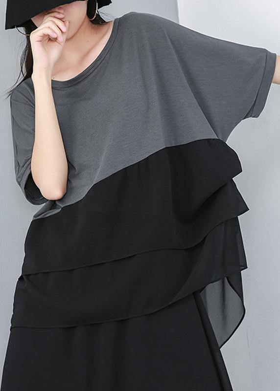 Pattern Organic White Cotton Chiffon Spliced Irregular Blouse