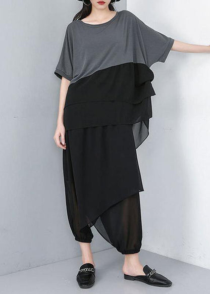 Pattern Organic White Cotton Chiffon Spliced Irregular Blouse