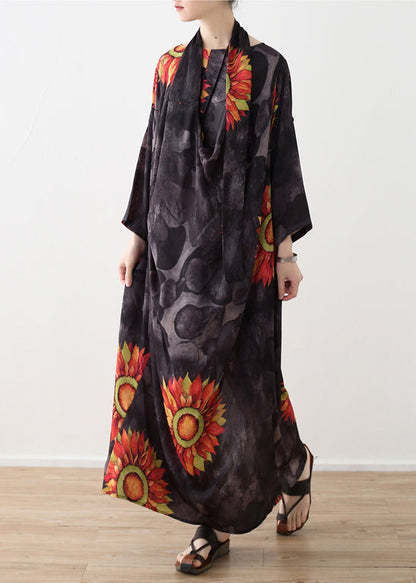 Prints Linen Clothes for Photography Asymmetric Neck Maxi Summer Dresses