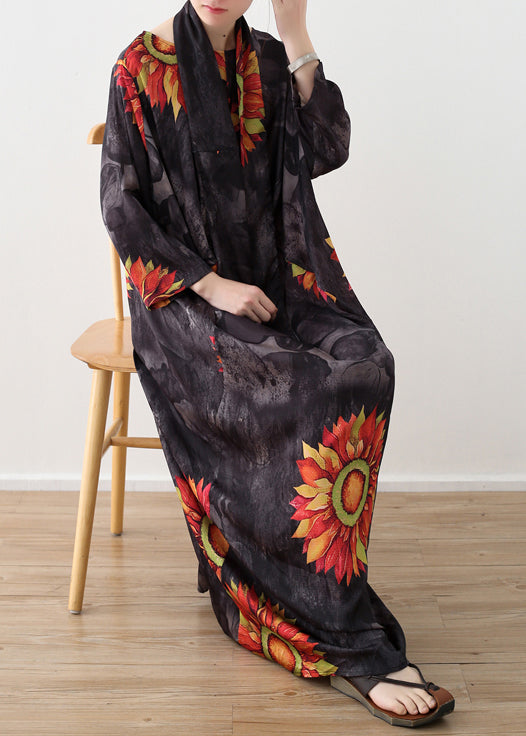 Prints Linen Clothes for Photography Asymmetric Neck Maxi Summer Dresses