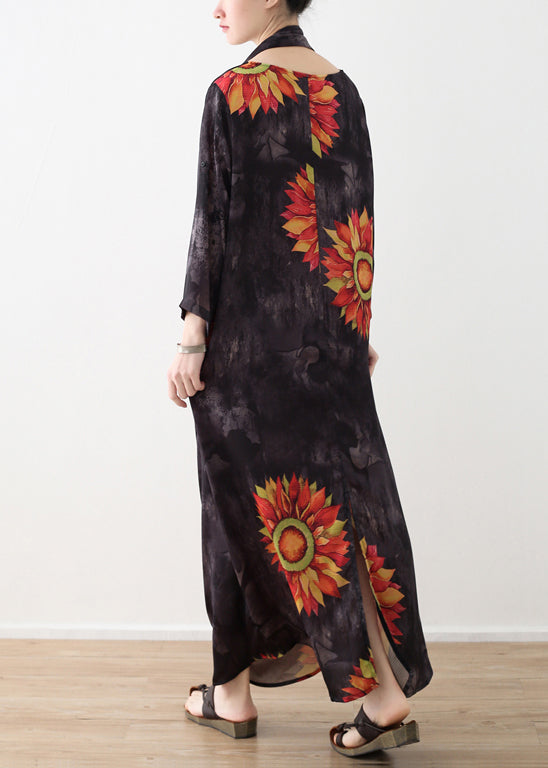 Prints Linen Clothes for Photography Asymmetric Neck Maxi Summer Dresses