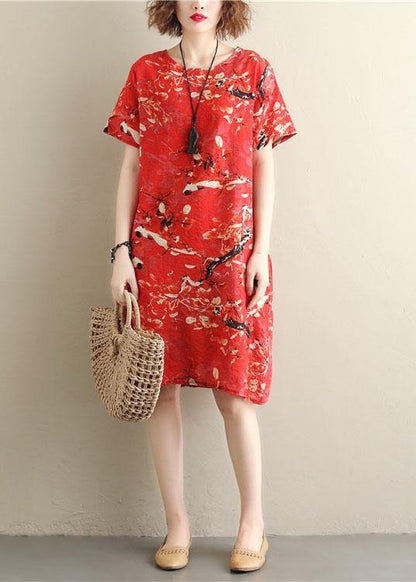Prints Red Chiffon Clothes Short Sleeve Dresses Summer Dresses