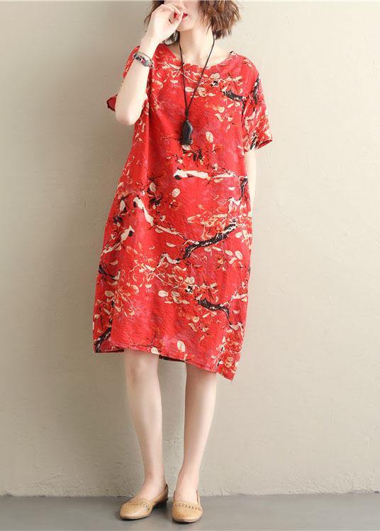 Prints Red Chiffon Clothes Short Sleeve Dresses Summer Dresses