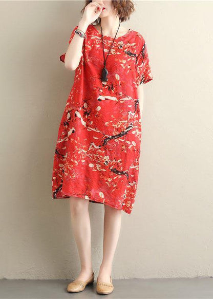 Prints Red Chiffon Clothes Short Sleeve Dresses Summer Dresses