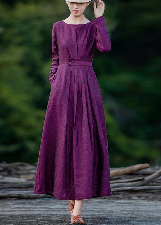 Purple Clothes for O Neck Cinched Maxi Spring Dresses
