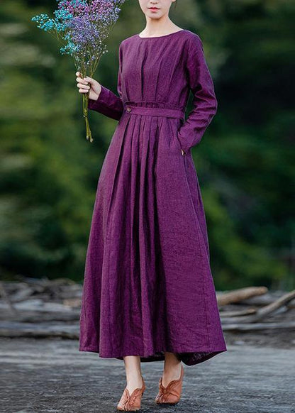 Purple Clothes for O Neck Cinched Maxi Spring Dresses