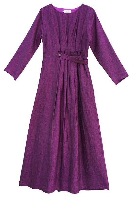 Purple Clothes for O Neck Cinched Maxi Spring Dresses