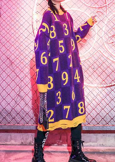 Purple Print Sweater Wardrobes Design O Neck Hole Funny Sweater Dress