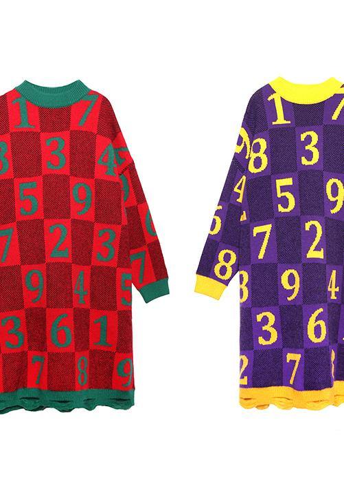 Purple Print Sweater Wardrobes Design O Neck Hole Funny Sweater Dress