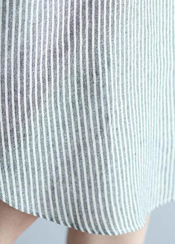 Side Open Cotton Long Shirts Work Gray Striped Dresses Summer