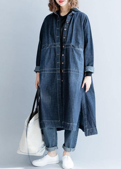 Side Open Fine Coats Denim Blue Loose Jackets Fall