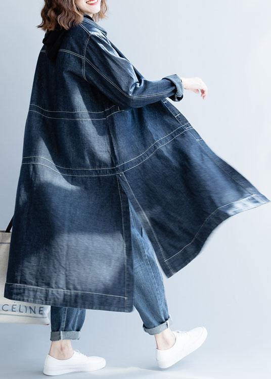 Side Open Fine Coats Denim Blue Loose Jackets Fall