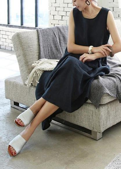 Sleeveless O Neck Cotton Wardrobes Design Silver White Dress