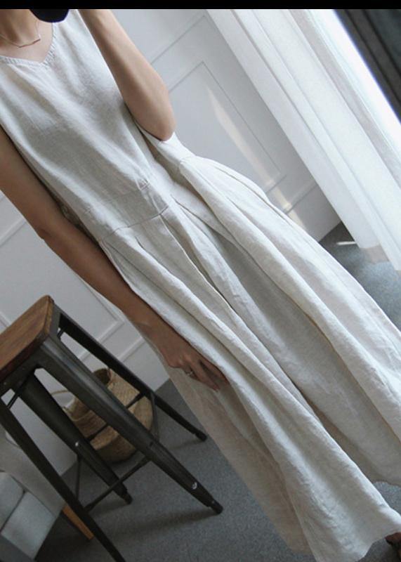 Sleeveless O Neck Cotton Wardrobes Design Silver White Dress