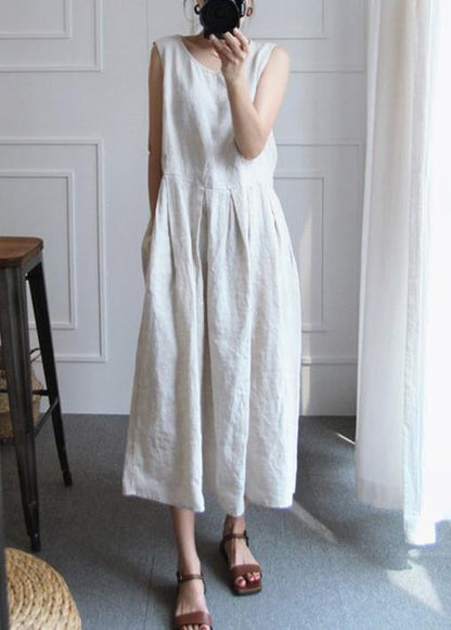 Sleeveless O Neck Cotton Wardrobes Design Silver White Dress