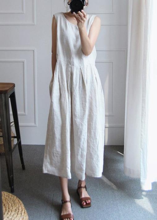Sleeveless O Neck Cotton Wardrobes Design Silver White Dress