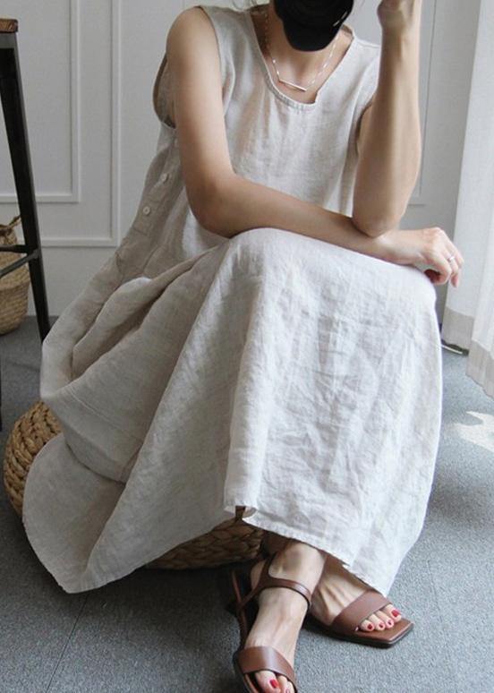 Sleeveless O Neck Cotton Wardrobes Design Silver White Dress