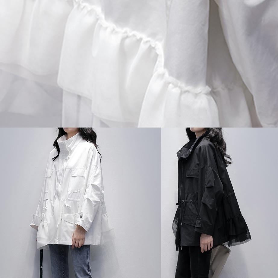 Stand Collar Coats Black Patchwork Tulle Short Jackets