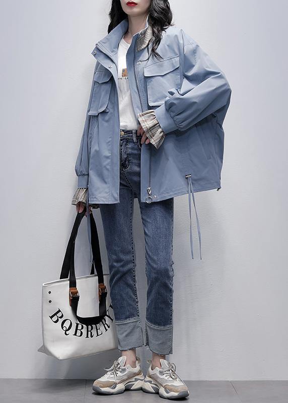 Stand Collar Flare Sleeve Clothes Blue Baggy Coats