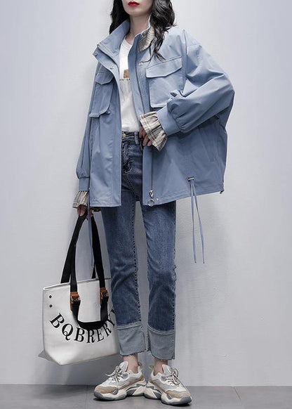 Stand Collar Flare Sleeve Clothes Blue Baggy Coats
