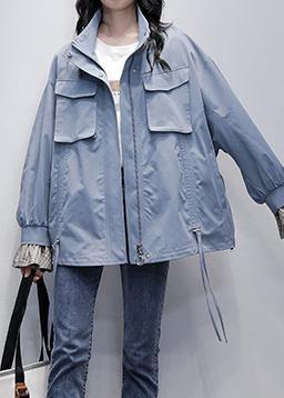 Stand Collar Flare Sleeve Clothes Blue Baggy Coats