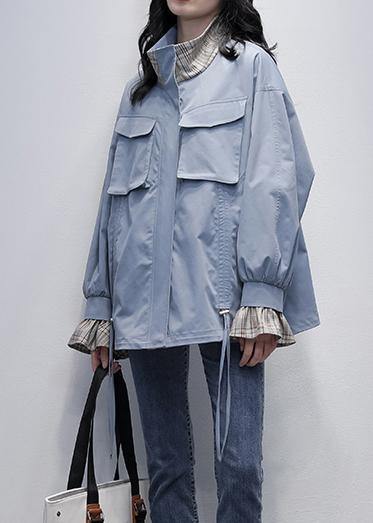 Stand Collar Flare Sleeve Clothes Blue Baggy Coats