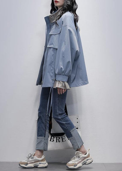 Stand Collar Flare Sleeve Clothes Blue Baggy Coats