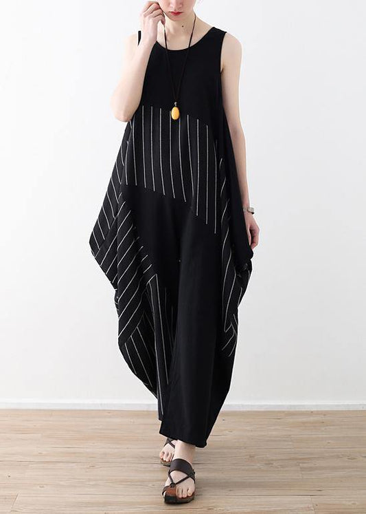 Trousers Oversized Black Striped Wardrobes Sleeveless Asymmetric Jumpsuit Pants