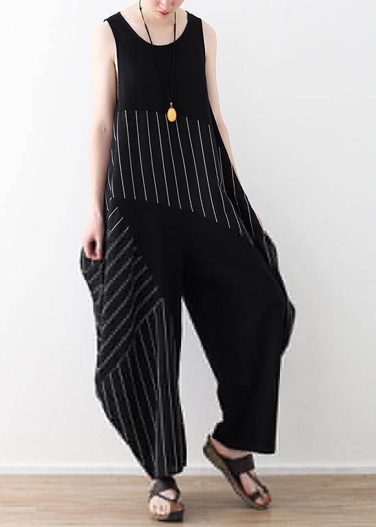 Trousers Oversized Black Striped Wardrobes Sleeveless Asymmetric Jumpsuit Pants