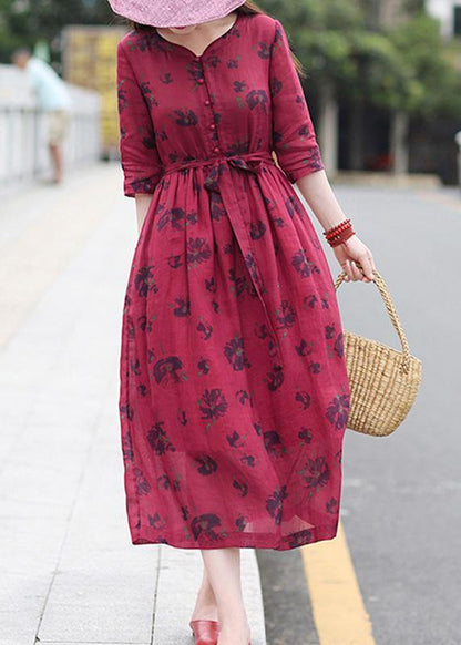 V Neck Patchwork Spring Dresses Design Red Print Dresses