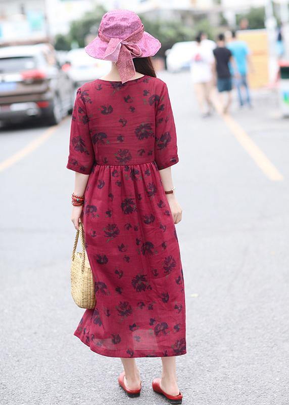 V Neck Patchwork Spring Dresses Design Red Print Dresses