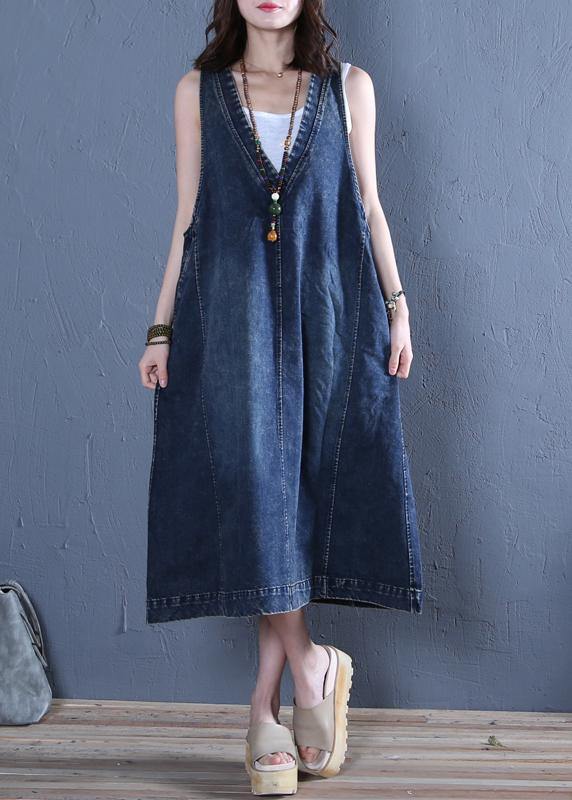 V Neck Sleeveless Cotton Ideas Denim Blue Cotton Robes Dresses